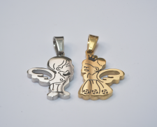 Dos dijes de acero inoxidable de hadas padrinos magicos enamorados